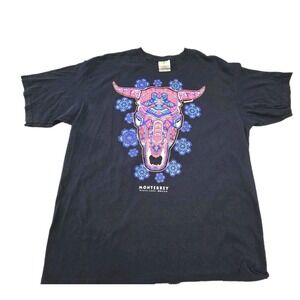 Monterrey Mexico Shirt Mens XL Navy Huichol Bull Skull Graphic Karani-art‎ Tee